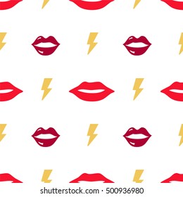 Seamless pattern fashion with lips on white background