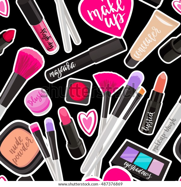 Seamless Pattern Fashion Makeup Items Patch Stock Vector (Royalty Free