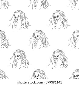 Seamless pattern fashion model outline portrait background pattern in vector