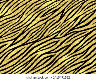 Seamless pattern. Fashion print skin wild animal with golden glitter. Trendy abstract jungle background. Tropical exotic pattern. Elegant gold texture. Creative tropic design. Luxury golden backdrop 