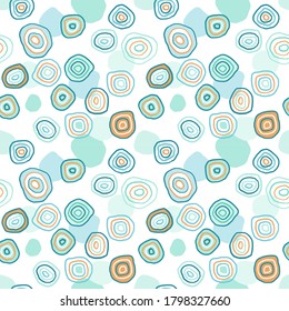 Impresión de la moda de patrón sin inconvenientes. Diseño vectorial con círculos coloridos dibujados a mano. Naranja y azul.