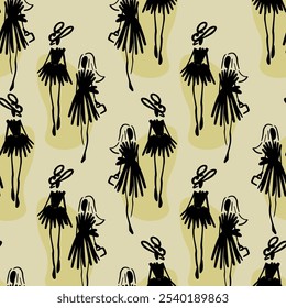 Seamless pattern with fashion sketches. Vector print. Vector illustration. 