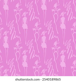 Seamless pattern with fashion sketches. Vector print. Vector illustration. 