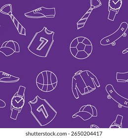Seamless Pattern of Fashion and Sports Items in Colorful Design