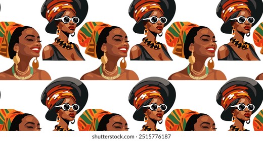 Seamless pattern with fashionable afro american woman