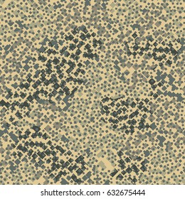 Seamless pattern. Fashionable camouflage. Messy squares on a background of colored spots. Yellow-brown, gray-green.