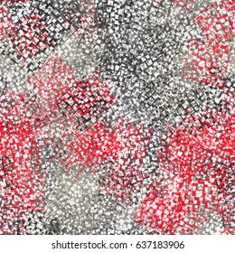 Seamless pattern. Fashionable camouflage. Scattered fragments of the networks. White, gray, red.