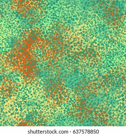 Seamless pattern. Fashionable camouflage. Scattered fragments of the networks. Green-blue tones, beige, orange.