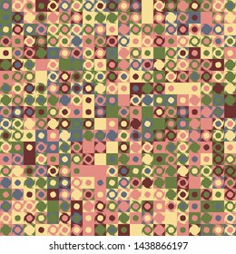 Seamless pattern. Fashionable checkered texture in camouflage style. Abstract figures of two kinds located on the background of squares.