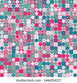 Seamless pattern. Fashionable checkered texture in camouflage style. Four-beam stars located on a background of large squares and abstract shapes.