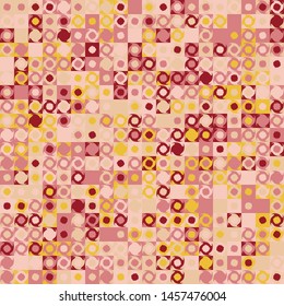Seamless pattern. Fashionable checkered texture in camouflage style. Abstract figures of two kinds located on the background of squares.