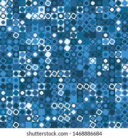 Seamless pattern. Fashionable checkered texture in camouflage style. Four-petal flowers located on the background of large squares and abstract shapes.