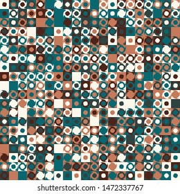 Seamless pattern. Fashionable checkered texture in camouflage style. Abstract figures of two kinds located on the background of squares.