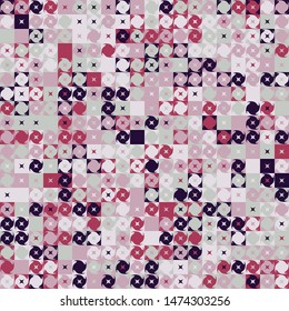Seamless pattern. Fashionable checkered texture in camouflage style. Four-beam stars located on a background of large squares and abstract shapes.