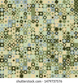 Seamless pattern. Fashionable checkered texture in camouflage style. Abstract figures of two kinds located on the background of squares.