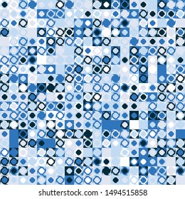 Seamless pattern. Fashionable checkered texture in camouflage style. Four-petal flowers located on the background of large squares and abstract shapes.