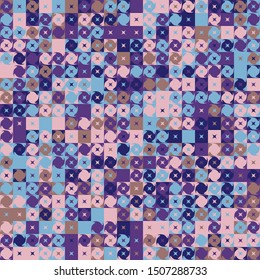 Seamless pattern. Fashionable checkered texture in camouflage style. Four-beam stars located on a background of large squares and abstract shapes.