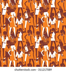 Seamless pattern with fashionable dressed girls