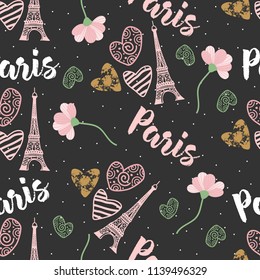 Seamless pattern with fashionable elements. Fashion, accessories. Vector illustration.