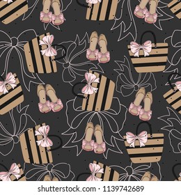 Seamless pattern with fashionable elements. Fashion, accessories. Vector illustration.