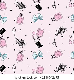 Seamless pattern with fashionable elements. Fashion, accessories. Vector illustration.