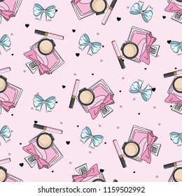 Seamless pattern with fashionable elements. Fashion, accessories. Vector illustration.