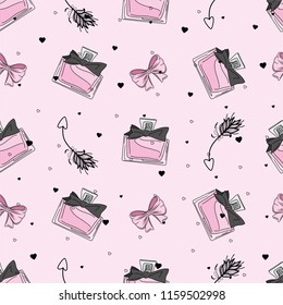 Seamless pattern with fashionable elements. Fashion, accessories. Vector illustration.