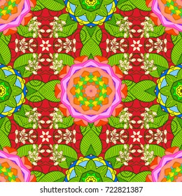 Seamless pattern Fashionable fabric pattern. Colour Summer Theme seamless background. Cute flower vector pattern. Flat Flower Elements Design.