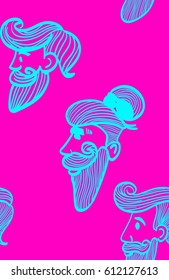 Seamless pattern of fashionable men's hairstyles, head, fashion, style, beauty, hairdresser's, beauty industry, male profile, hairstyle