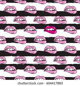 A seamless pattern in the fashionable retro style of the 80's. Bright texture with trendy illustration of comic style. Vector