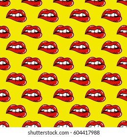 A seamless pattern in the fashionable retro style of the 80's. Bright texture with trendy illustration of comic style. Vector