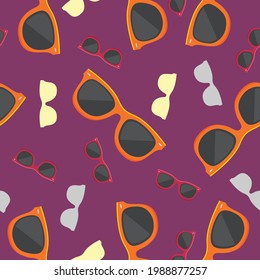 Seamless pattern fashionable retro sunglasses, perfect for summer. Isolated vector objects.