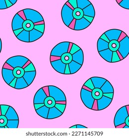 Seamless pattern in the fashionable style of the 90s, 2000s, Y2K. SD DVD discs on a pink background.