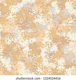 Seamless pattern. Fashionable texture in camouflage style. The top layer is pixel. 
The background consists of maple leaves. Editable.