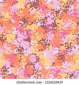 Seamless pattern. Fashionable texture in camouflage style. The top layer is pixel. 
The background consists of maple leaves. Editable.