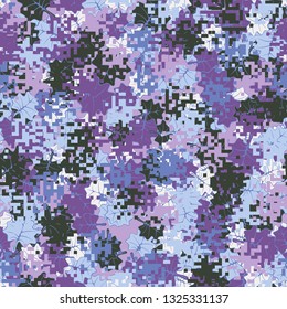 Seamless pattern. Fashionable texture in camouflage style. The top layer is pixel. 
The background consists of maple leaves. Editable.