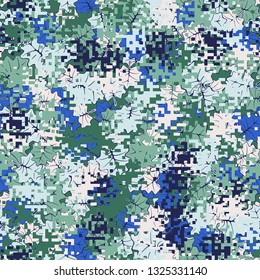Seamless pattern. Fashionable texture in camouflage style. The top layer is pixel. 
The background consists of maple leaves. Editable.