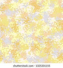 Seamless pattern. Fashionable texture in camouflage style. The top layer is pixel. 
The background consists of maple leaves. Editable.
