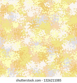 Seamless pattern. Fashionable texture in camouflage style. The top layer is pixel. 
Background consisting of oblique multipath stars.
