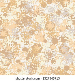 Seamless pattern. Fashionable texture in camouflage style. The top layer is pixel. 
Background consisting of seven-sided figures.