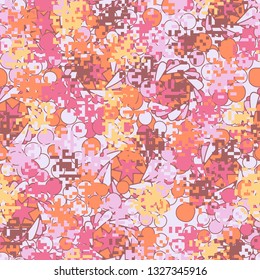 Seamless pattern. Fashionable texture in camouflage style. The top layer is pixel. 
Background consisting of seven-sided figures.