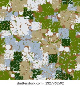 Seamless pattern. Fashionable texture in camouflage style. The top layer is pixel.
Background consisting of spirals with bubbles. 