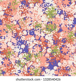 Seamless pattern. Fashionable texture in camouflage style. The top layer is pixel. 
Background consisting of seven-sided figures.