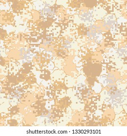Seamless pattern. Fashionable texture in camouflage style. The top layer is pixel.
The background consists of uneven abstract spots.