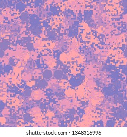 Seamless pattern. Fashionable texture in camouflage style. The top layer is pixel.
The background consists of chaos of hexagons of different colors.