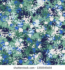 Seamless pattern. Fashionable texture in camouflage style. The top layer is pixel.
The background consists of seven-pointed stars with a stroke.
