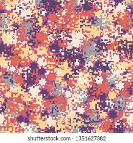 Seamless pattern. Fashionable texture in camouflage style. The top layer is pixel.
The background consists of seven-pointed stars with a stroke.
