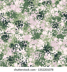 Seamless pattern. Fashionable texture in camouflage style. The top layer is pixel. The background consists of seven-pointed stars with a stroke
