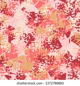 Seamless pattern. Fashionable texture in camouflage style. The top layer is pixel.
The background consists of large comminuted forms.