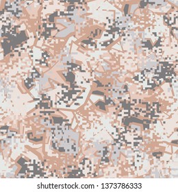 Seamless pattern. Fashionable texture in camouflage style. The top layer is pixel.
The background consists of angular shapes.
